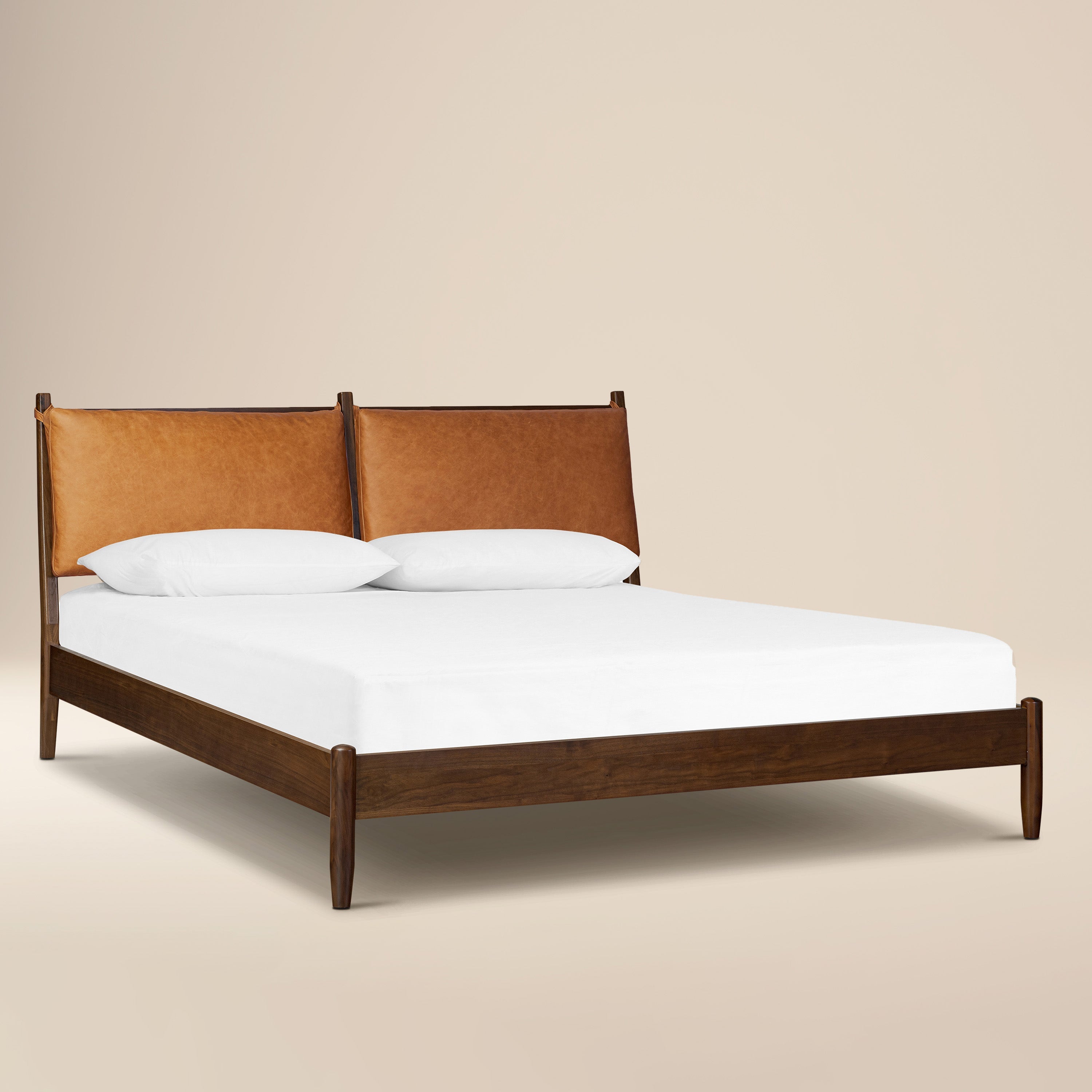 Letto Truro con cuscini in pelle | Tan Cognac | King