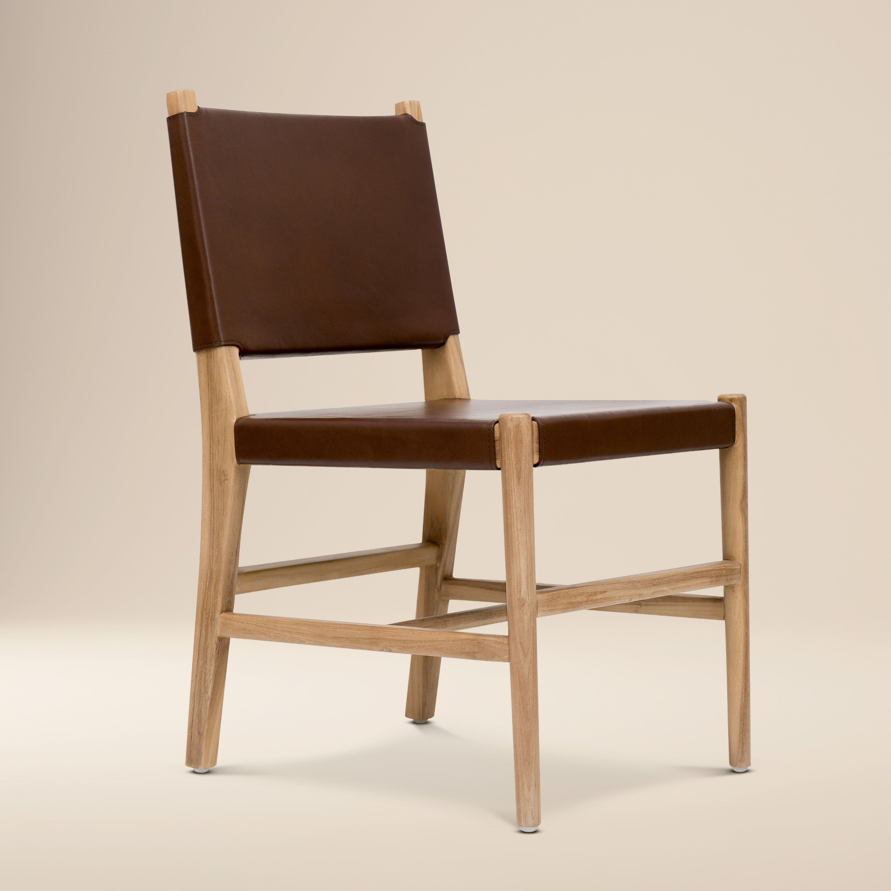 Sedia da pranzo Riavolo in teak e pelle | Marrone Fuso