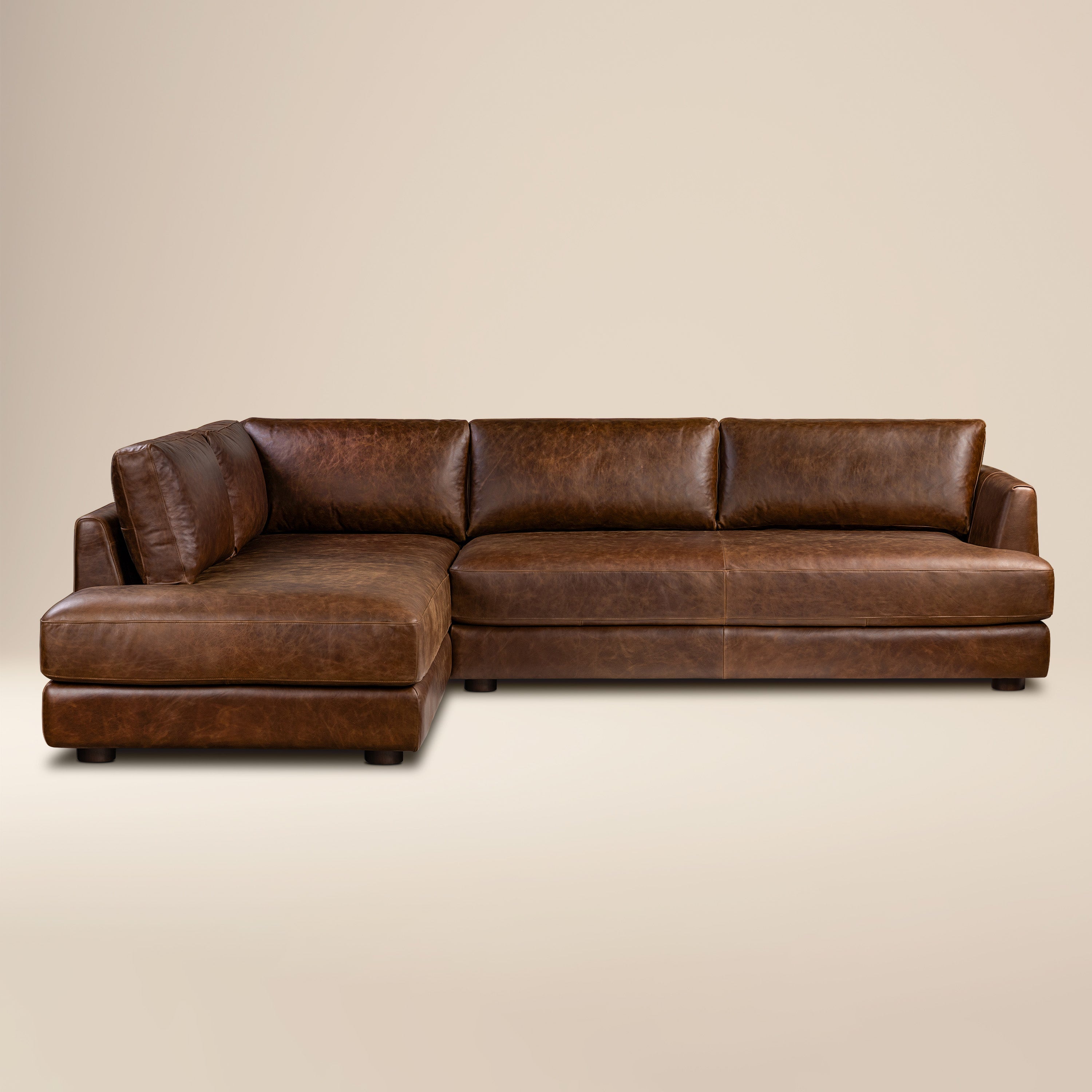 Divano componibile Catania 116.5 in pelle con chaise longue a sinistra | Marrone cioccolato
