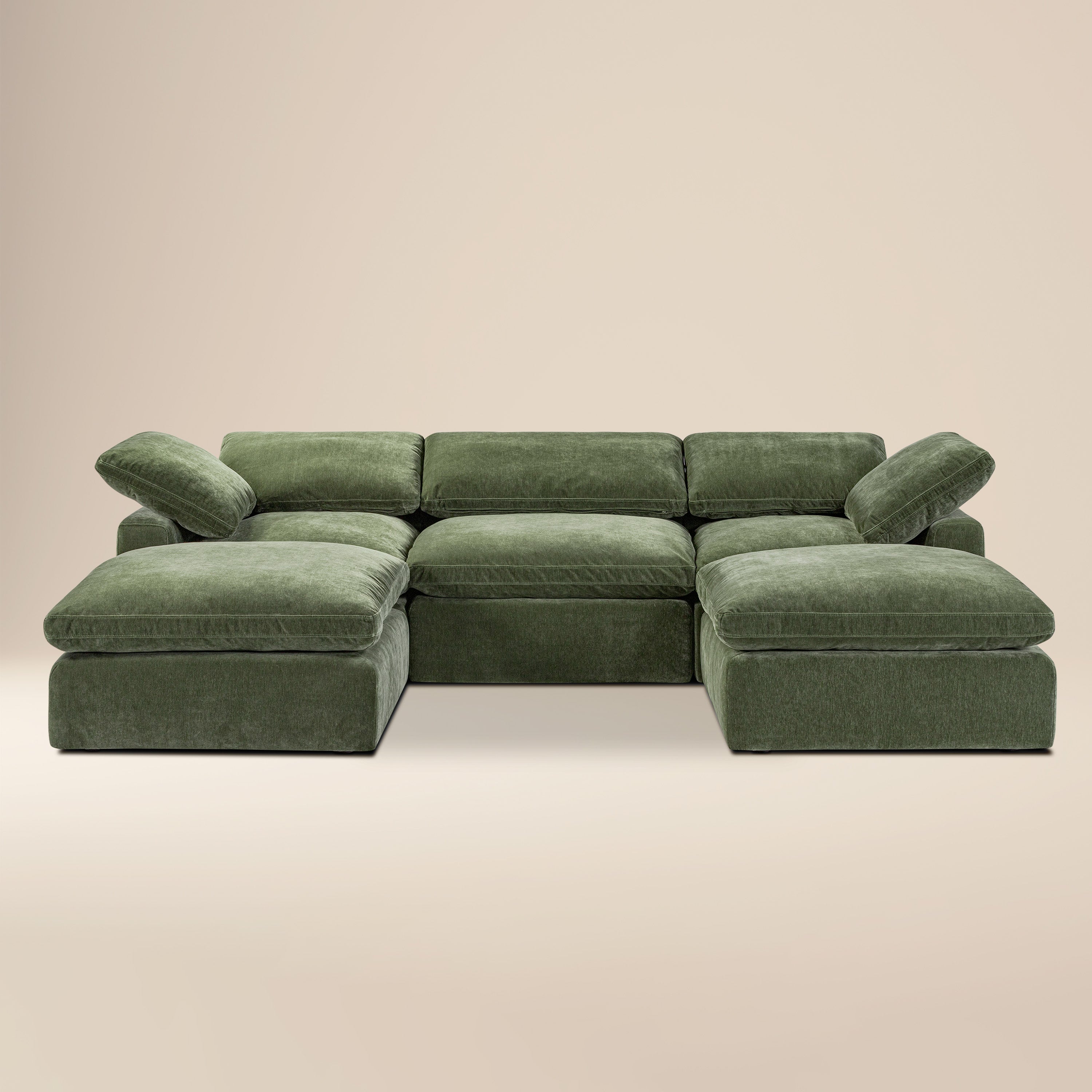 Divano modulare Aspen a 5 posti con doppia chaise longue | Verde Sagano