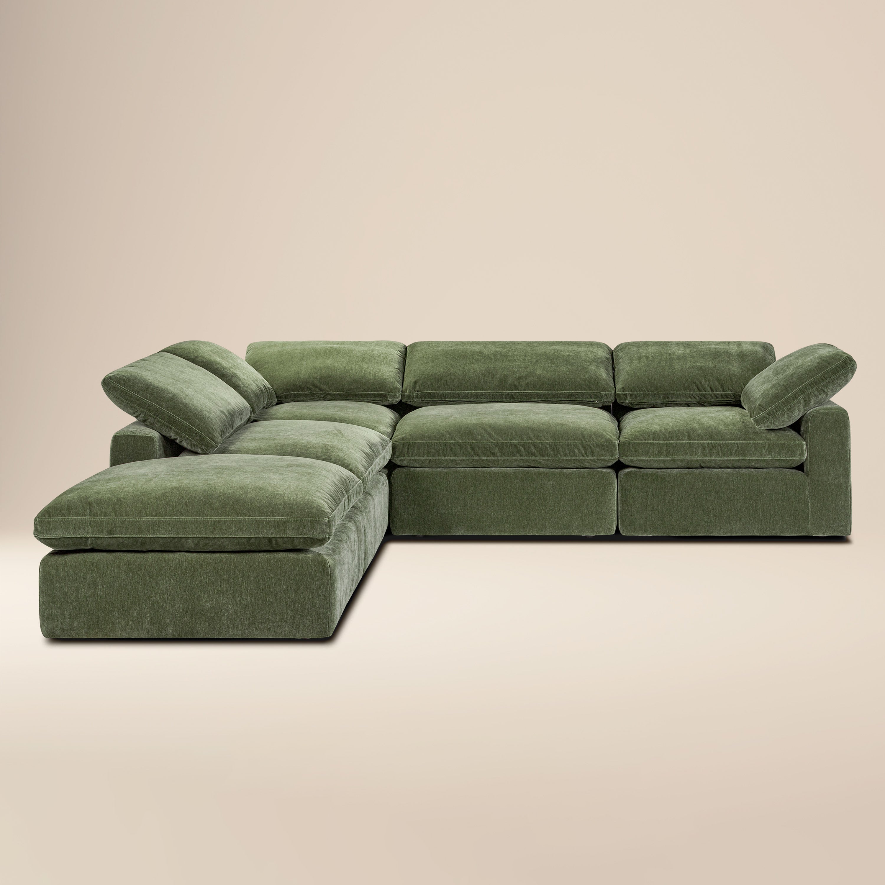 Divano componibile Sagano Green Aspen a 5 posti con chaise longue