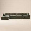 Divano componibile a 5 posti a L Tonga con pouf reversibile | Verde Lume