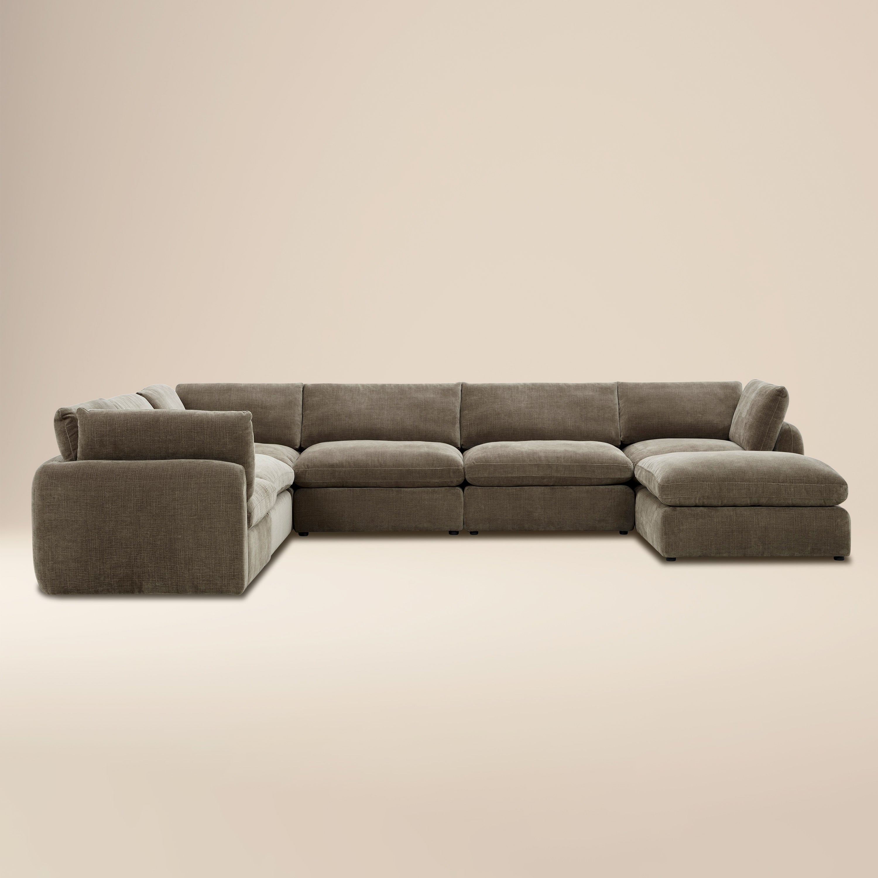 Divano componibile a 7 posti a L Tonga con chaise longue | Marrone chiodi di garofano