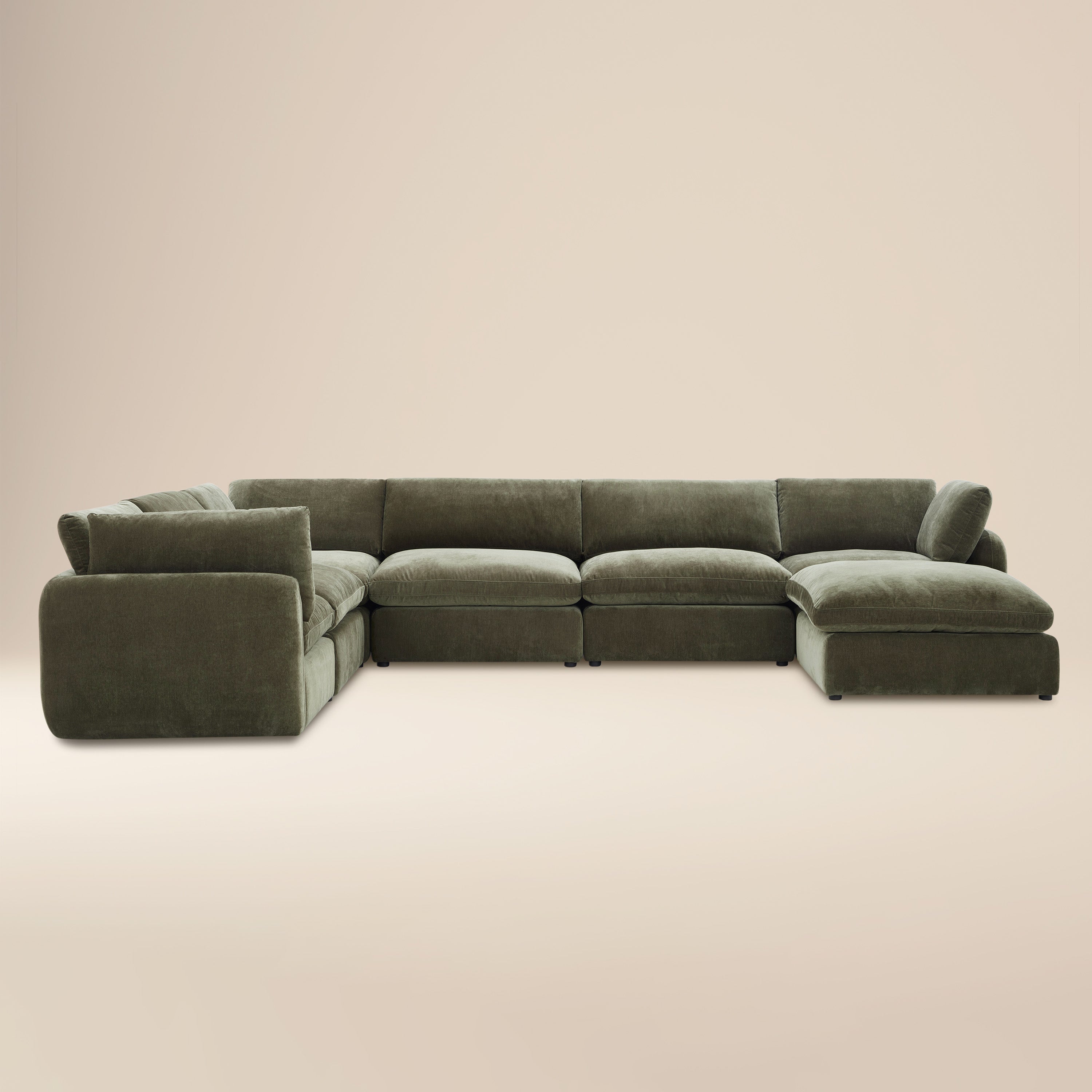Divano angolare a 7 posti Tonga modulare con chaise longue | Verde Lume