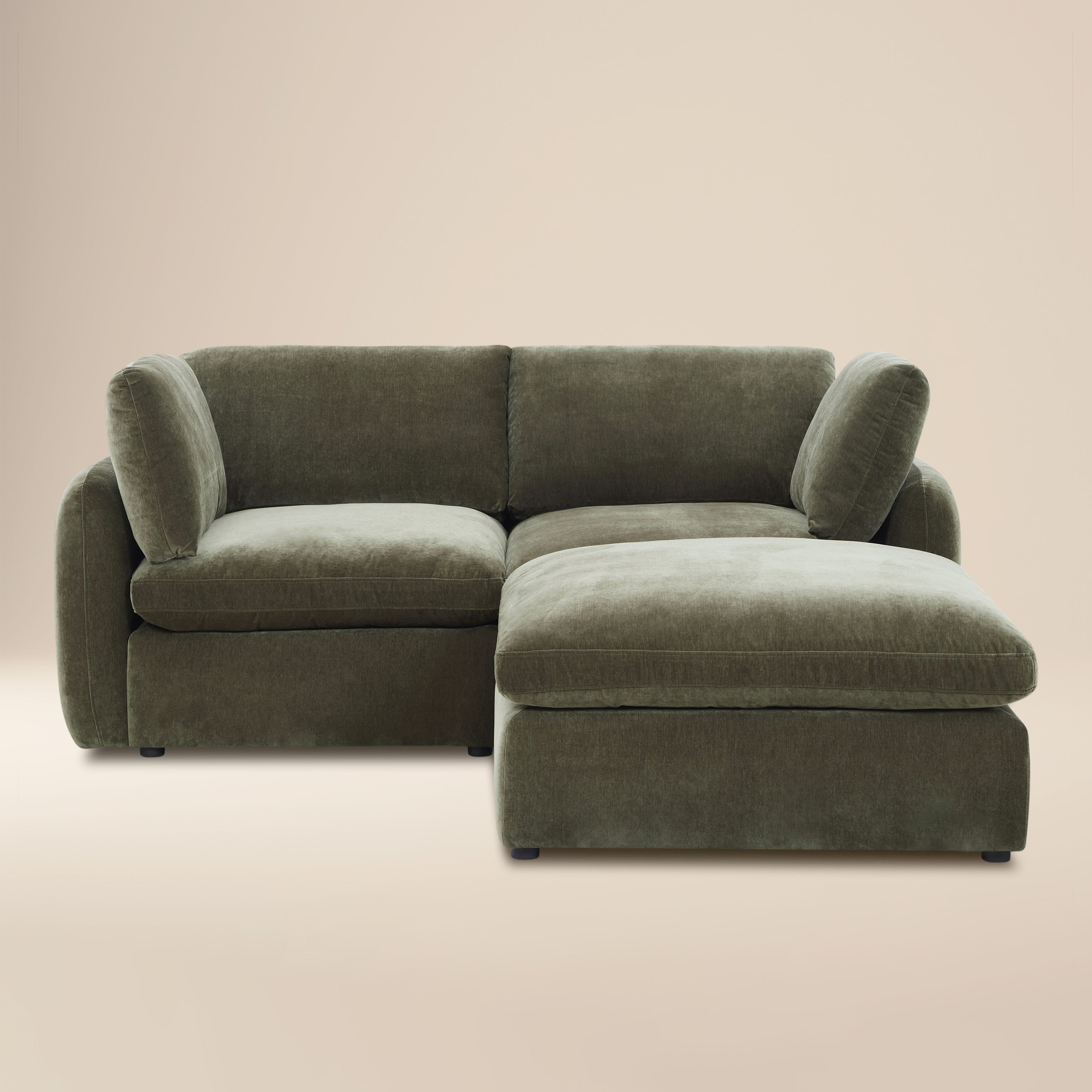 Divano componibile a L Tonga in 3 pezzi con pouf reversibile | Verde Lume