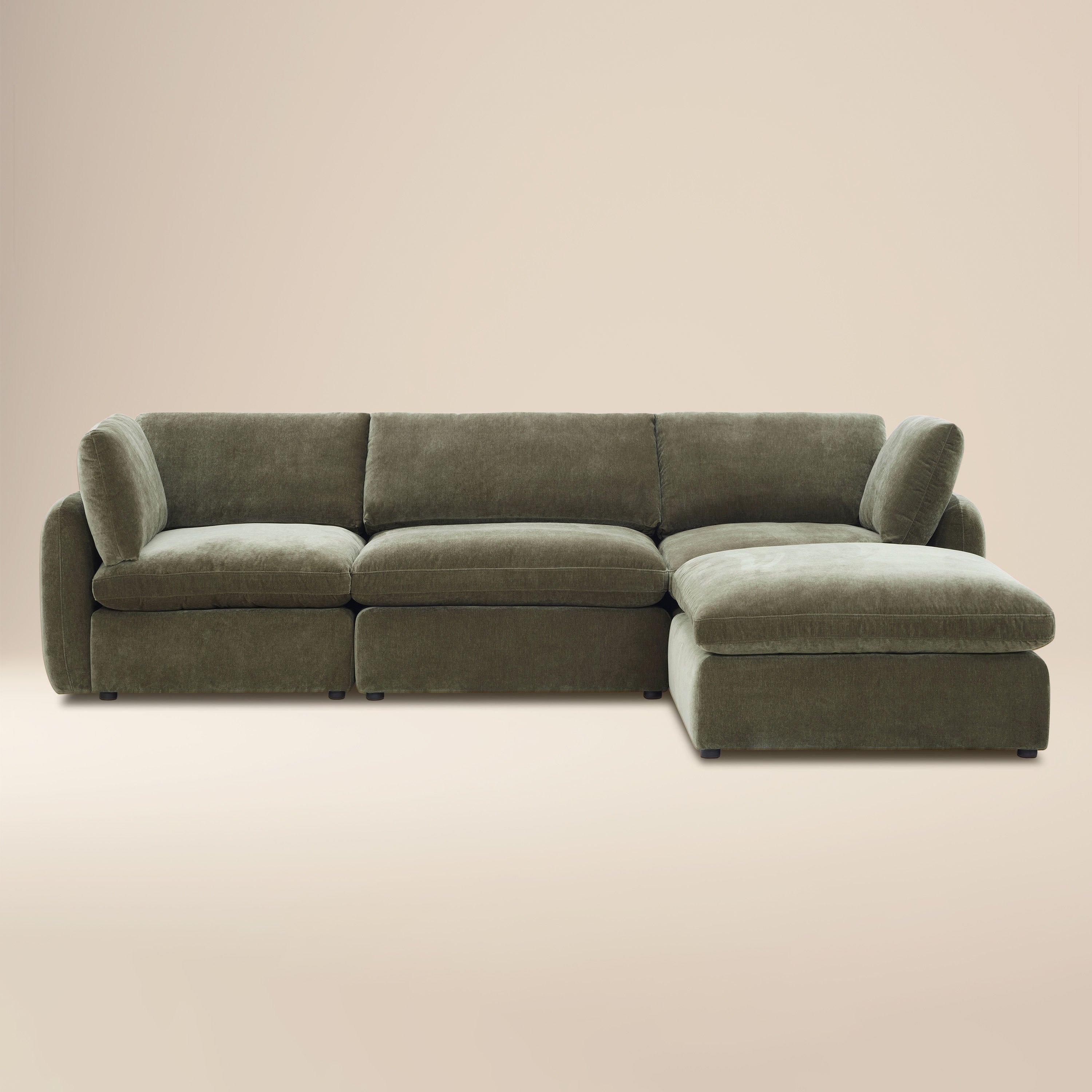 Divano componibile Tonga a L a 4 posti con pouf reversibile | Verde Lume