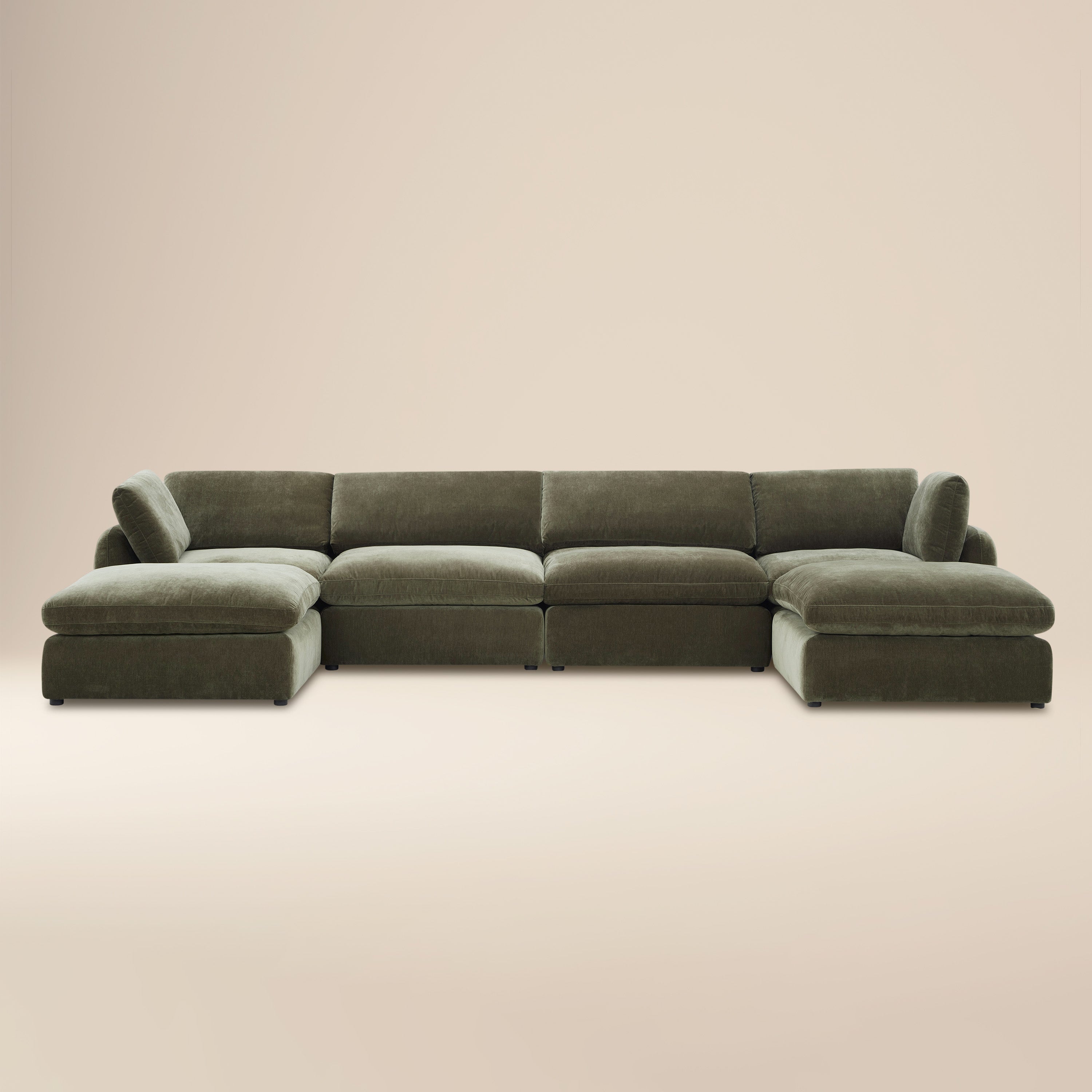 Divano componibile a 6 posti Tonga a U con doppia chaise longue | Verde Lume