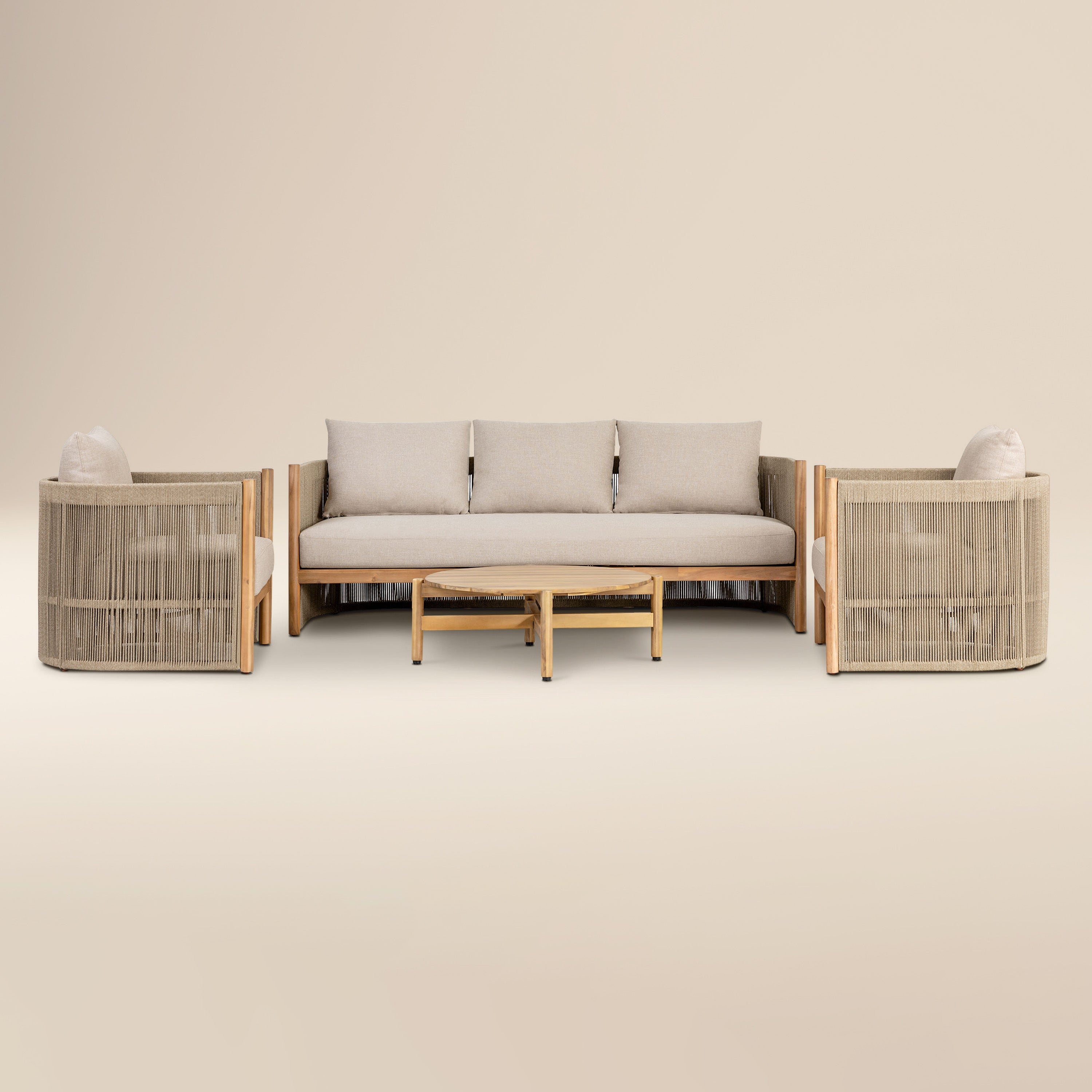 Set lounge da esterno Gomera con tavolino da caffè | Beige naturale