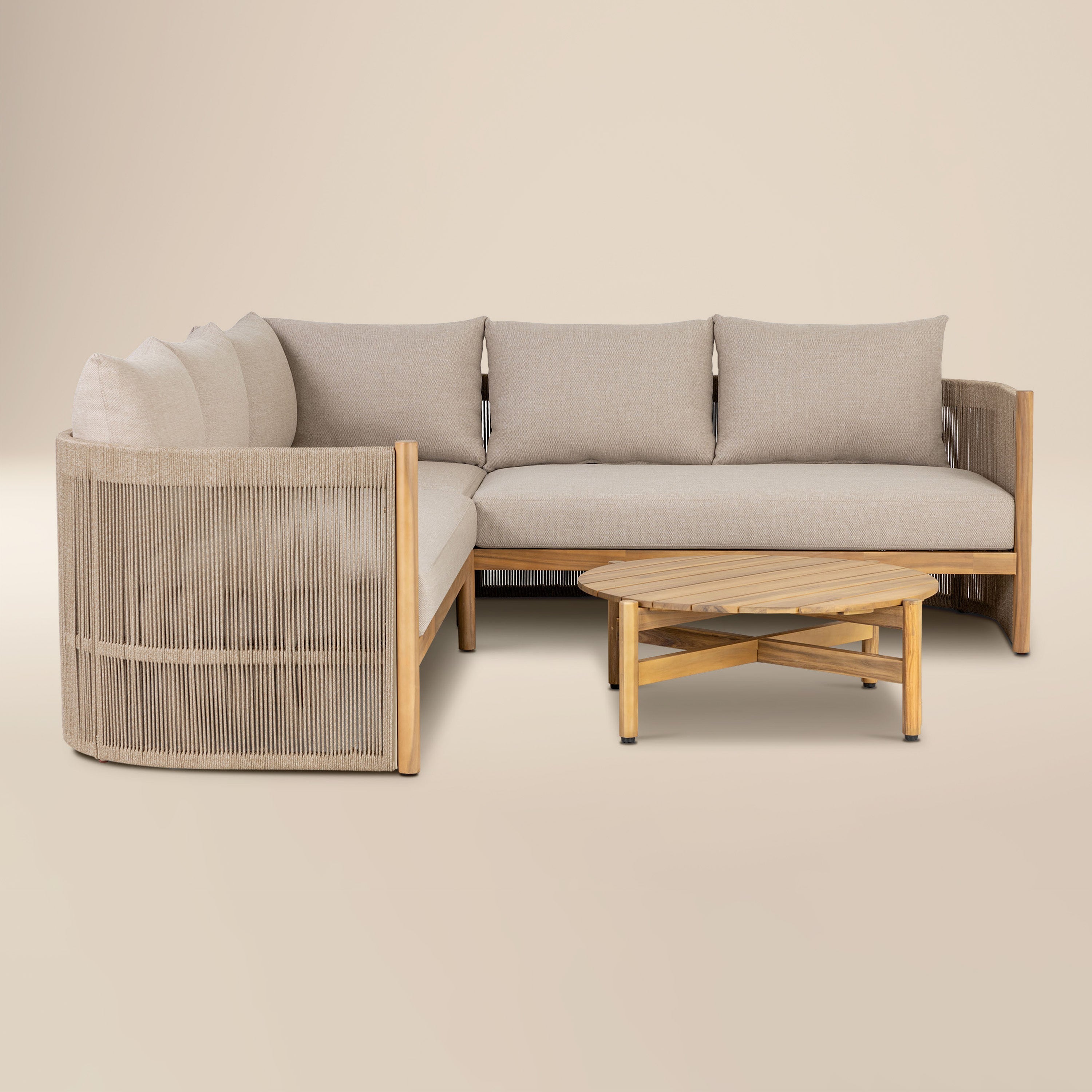 Set angolare da esterno Gomera con tavolino da caffè | Beige naturale