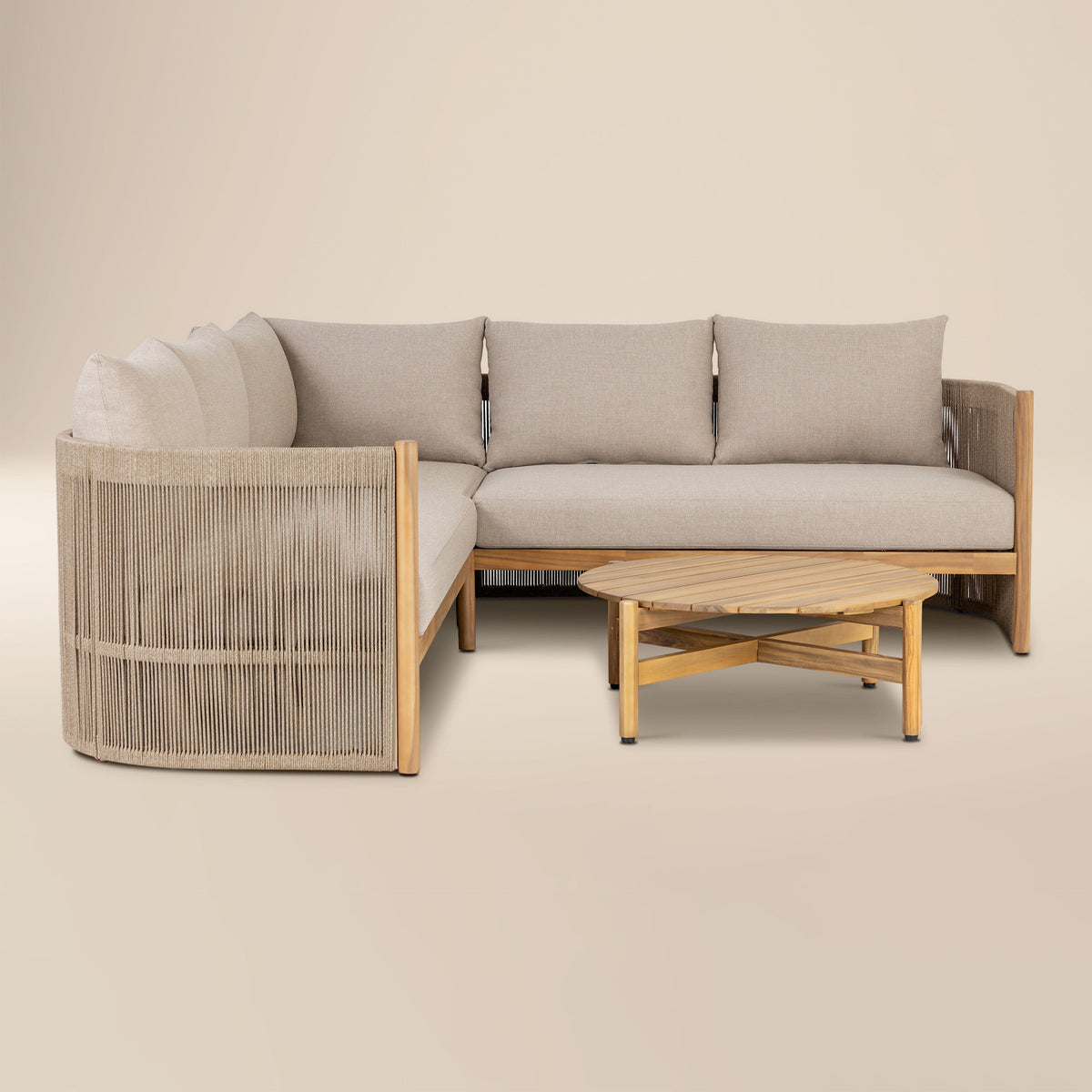Set angolare da esterno Gomera con tavolino da caffè | Beige naturale